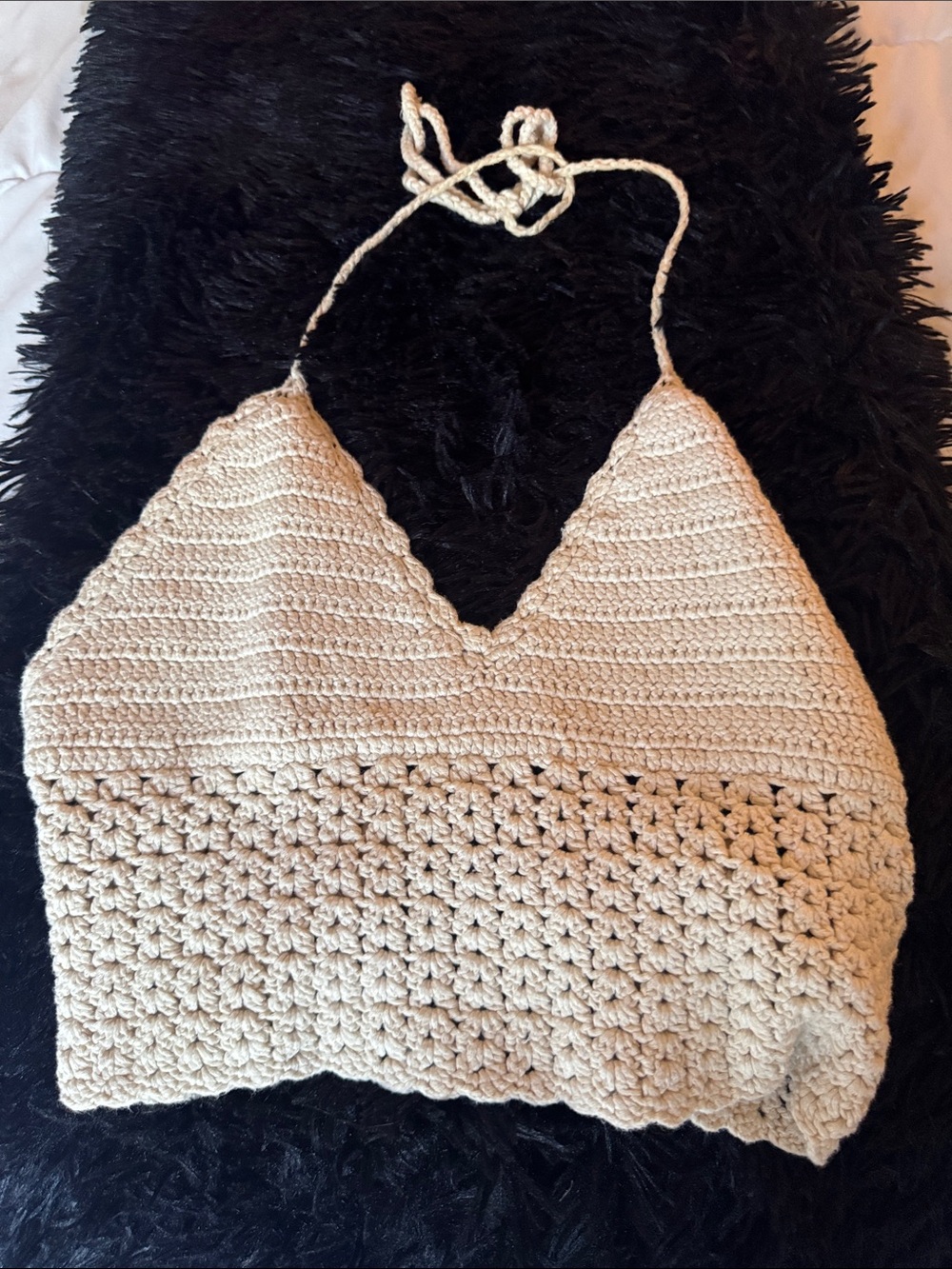 Handmade Cream Crochet Halter Top
